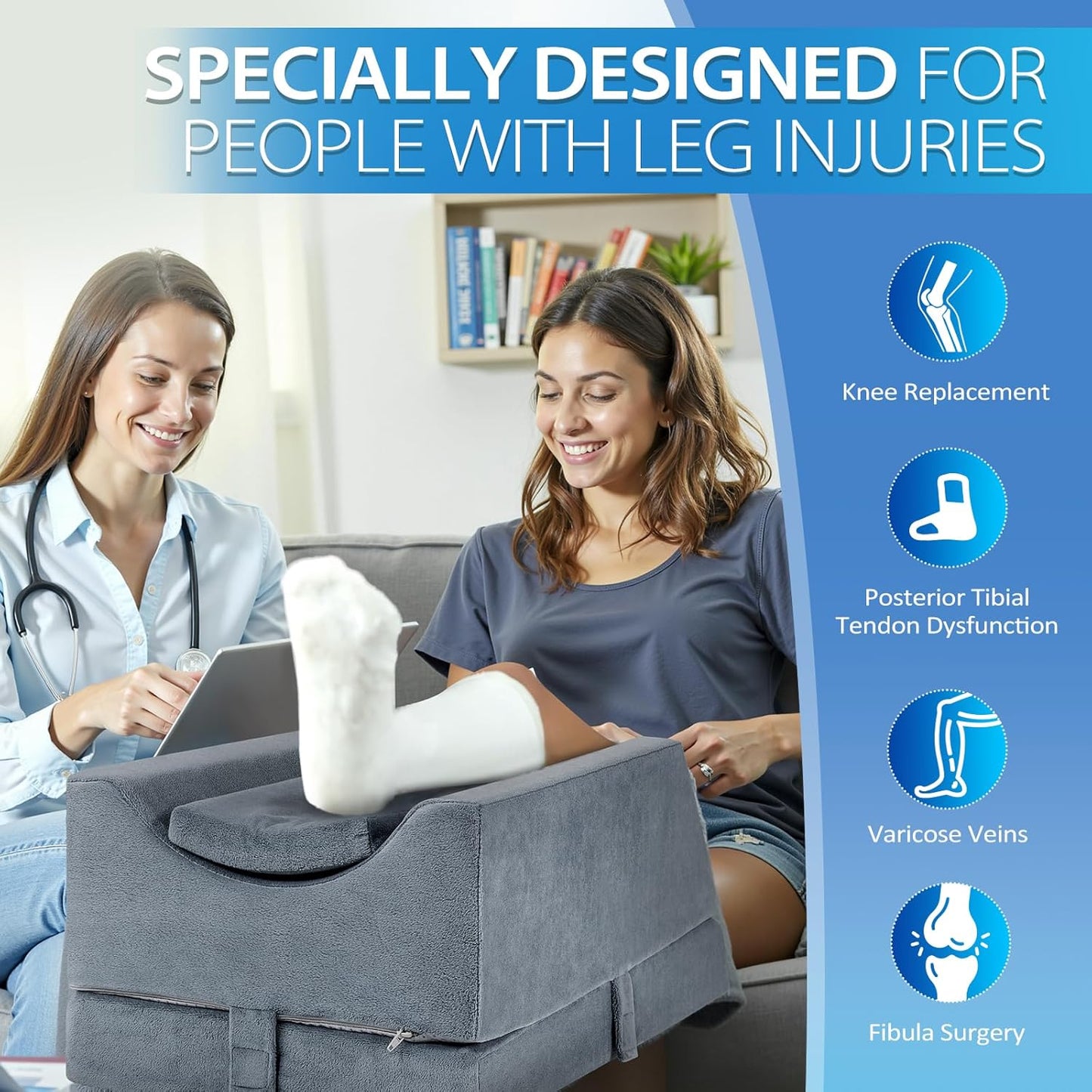 Wellsin 2 Height Adjustable Wedge Leg Pillow for Elevation, Memory Foam Leg Elevation Pillows for Swelling with 3 Handles and Washable Cover