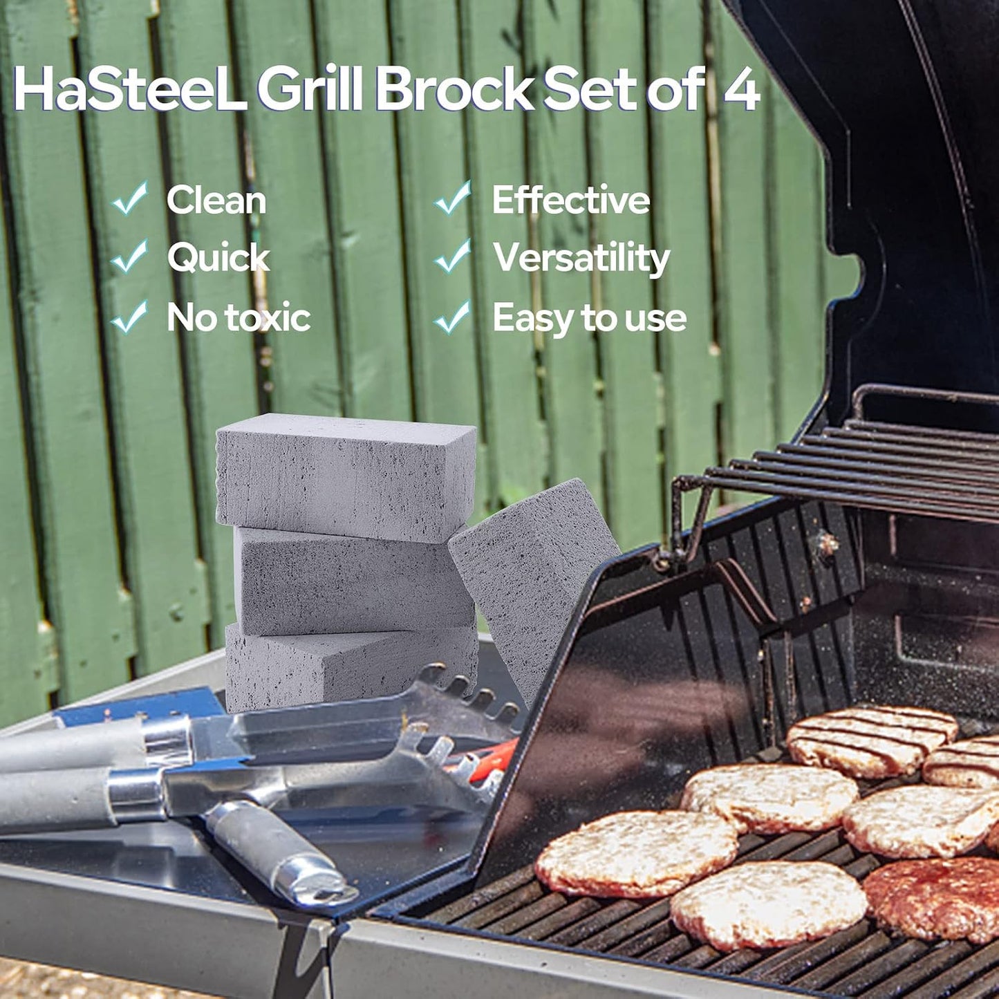 HaSteeL Grill Cleaning Brick, Griddle Pumice Stone for Removing Stains Kit of 4, Commercial Grade Grill Block Cleaner Accessories for Flat Top, Racks, Cast Iron, Sink, Effective & Reusable Clean Tool