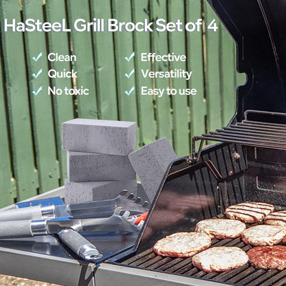 HaSteeL Grill Cleaning Brick, Griddle Pumice Stone for Removing Stains Kit of 4, Commercial Grade Grill Block Cleaner Accessories for Flat Top, Racks, Cast Iron, Sink, Effective & Reusable Clean Tool