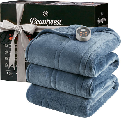 Beautyrest Reversible Heated Throw - Plush Sherpa Heating Blanket, Grey