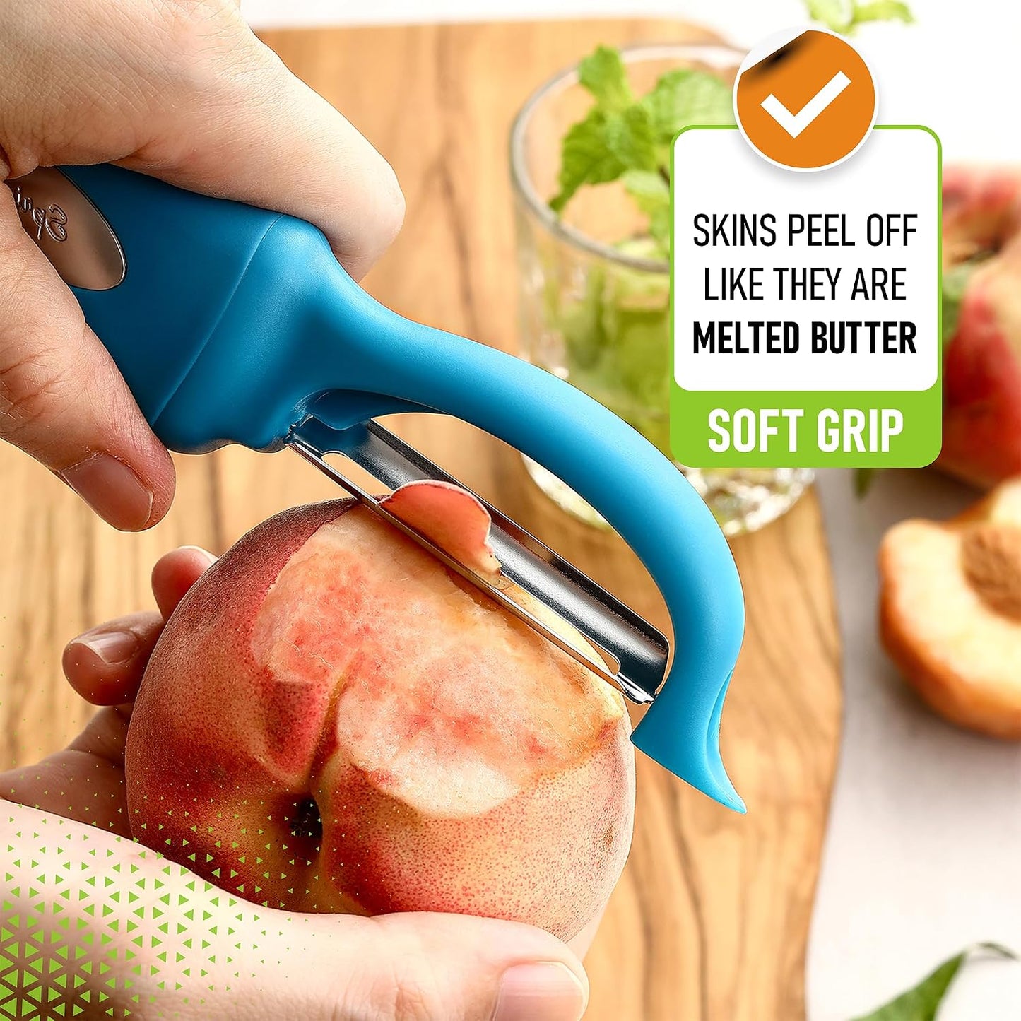 Spring Chef Swivel Potato Peeler for Kitchen w/ Soft Grip Handle, Mango | Premium Vegetable Peeler w/ Sharp Stainless Steel Blades, Multifunctional Food Peeler for Apple, Carrot, Cucumber, Fruit