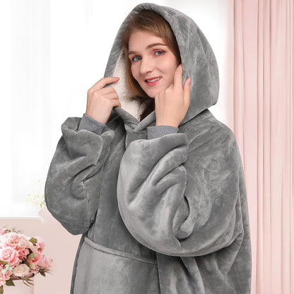 Wearable Blanket Sweatshirt Gifts for Women and Men, Warm and Cozy Giant Blanket Hoodie, Thick Flannel Blanket with Sleeves and Giant Pocket - Dark Gray