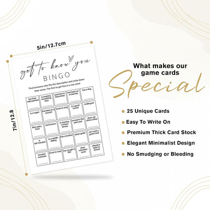 Find Someone Who Bingo Cards, 25 Unique Randomized 5x7 Sheets, Get to Know You Bingo Game for Adults, Ice Breaker Office Party Games, Team Building Games for Work, High Replay Value - A05
