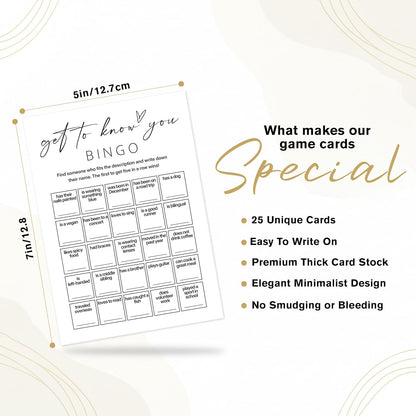 Find Someone Who Bingo Cards, 25 Unique Randomized 5x7 Sheets, Get to Know You Bingo Game for Adults, Ice Breaker Office Party Games, Team Building Games for Work, High Replay Value - A05