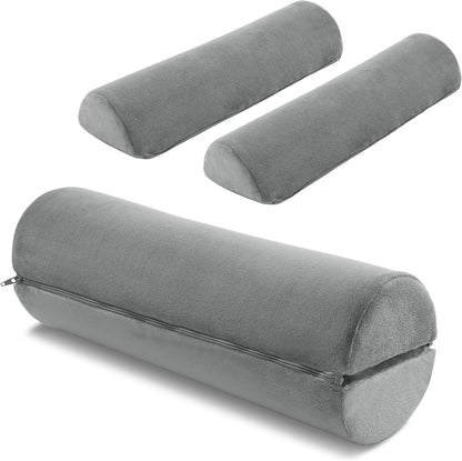 ROYALAY Neck Pillow for Sleeping Round Roll Pillow Including 2 Pack Half Moon Cervical Pillow, Foam Roll Pillow for Pain Reduce, Washable Bolster Pillow for Head Neck Back and Legs, Black