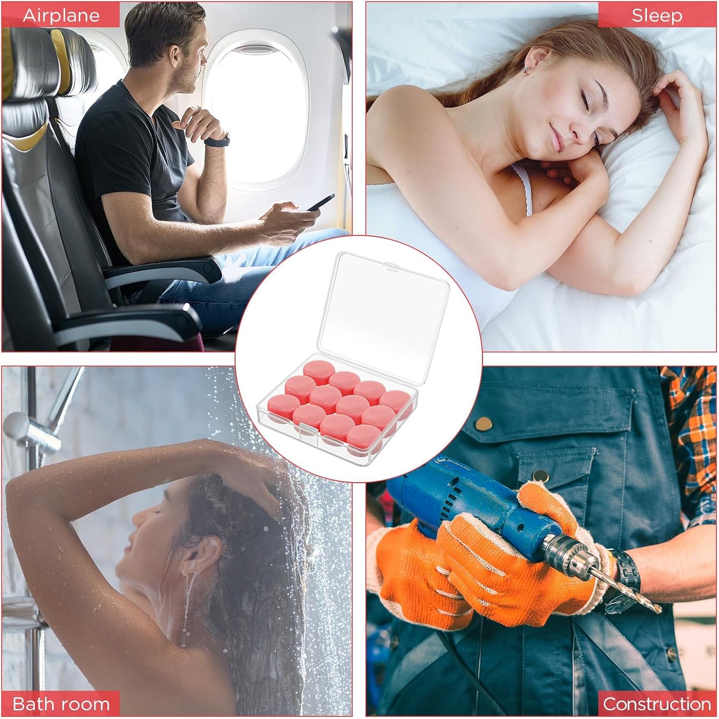 TrelaCo 12 Pack Soft Ear Plugs for Sleeping, Reusable Moldable Silicone Earplugs Noise Cancelling Reduction for Concerts, Swimming, Shooting, Snoring, Airplane, Musicians, Motorcycle (Pink)
