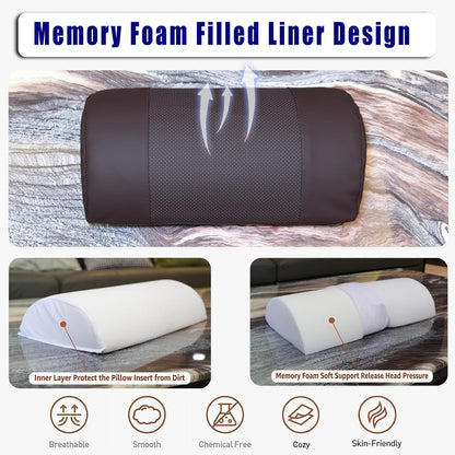 Breathable Perforated Leather Recliner Memory Foam Head Pillow - Non-Slip Base with Adjustable Neck Support in Chocolate, for Recliners, Sofas, and Loveseats, Ensuring Unmatched Relaxation
