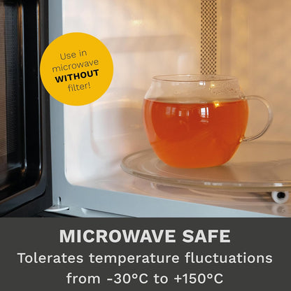 Creano Tea Glass with Infuser and Lid 400ml - Large Tea Cup - Microwave & Dishwasher Safe - Loose Leaf Tea Maker Gift Set