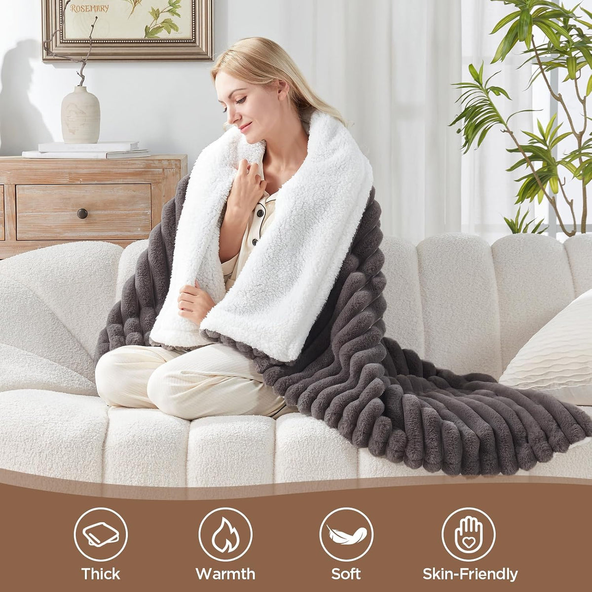 Westinghouse Heated Throw Blanket, 50"x60", Charcoal, ETL Certified