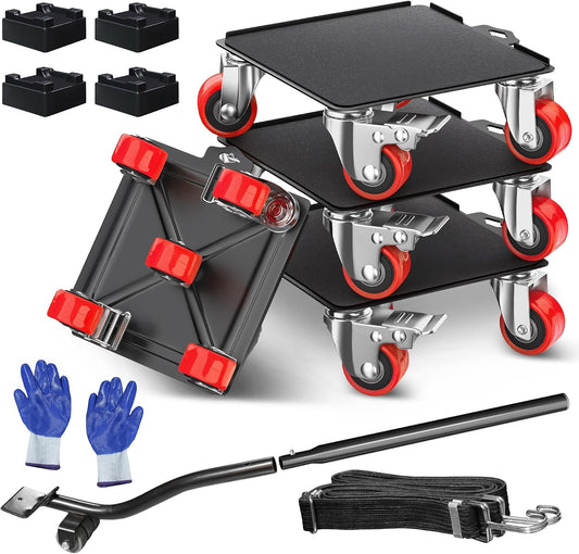Heavy Duty Furniture Movers with 5 Wheels, 2000 lb Capacity Furniture Dolly Furniture Lifter Jacks Tool Set for Moving Heavy Furniture and Appliances, 360° Rotating Wheels & Side Brake