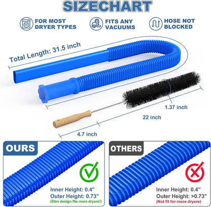 2Pcs Dryer Vent Cleaner Kit, Lint Brush & Universal Vacuum Hose Blue | Universal Flexible Hose Without Whistling Noise | Reach Deep Traps - Remove Hidden Lint, Speed Drying & Reduce Fire Risk