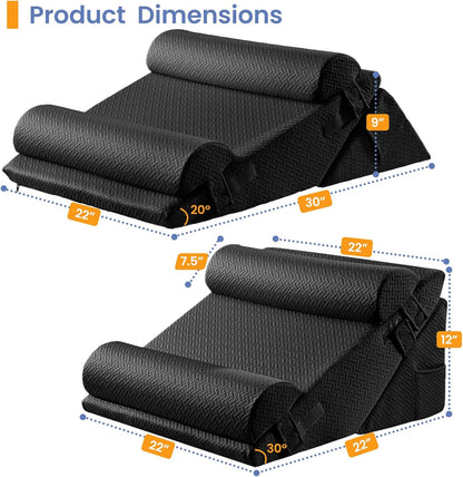 Sasttie Adjustable Wedge Pillow Set for After Surgery, Dark Grey & White | Bed Wedge Pillow Headboard with Memory Foam Neck Cushion, for Acid Reflux, Sleeping, Neck & Back Support
