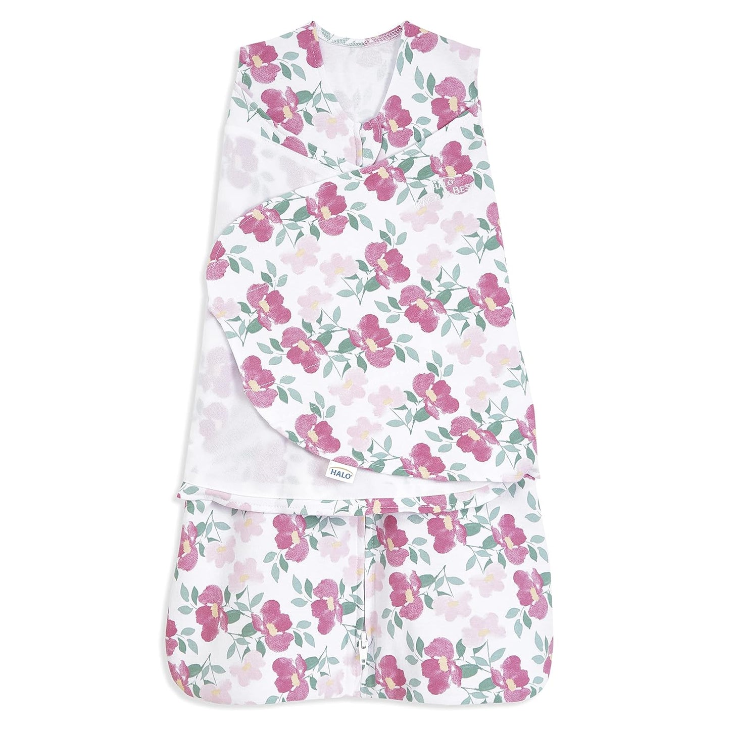 HALO 100% Cotton Sleepsack Swaddle, 3-Way Adjustable Wearable Blanket, TOG 1.5, Pink Floral, Newborn, 0-3 Months - Colors A