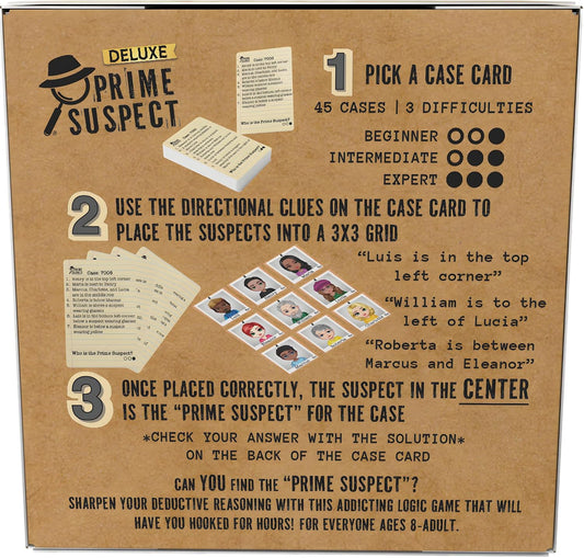 Prime Suspect Logic Game with 45 Case Cards | Single Player or Group Play | Ages 8+ | Compact Brain Teaser Game | Detective Game (Prime Suspect: Original)