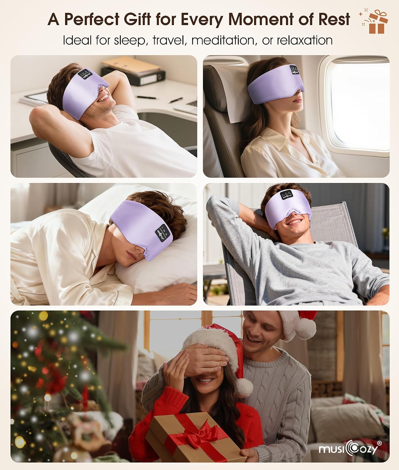 MUSICOZY 3D Mulberry Silk Sleep Mask Bluetooth 5.4 Headphones Full Coverage | Luxury Silk Eye Mask with Blackout Design Ultra Thin Speakers, Side Sleeper Comfort for Travel Relaxation Gifts for Men Women
