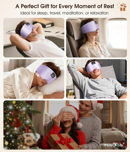 MUSICOZY 3D Mulberry Silk Sleep Mask Bluetooth 5.4 Headphones Full Coverage | Luxury Silk Eye Mask with Blackout Design Ultra Thin Speakers, Side Sleeper Comfort for Travel Relaxation Gifts for Men Women