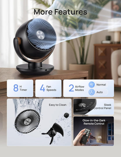 DREO Fan for Bedroom, Desk Air Circulator Fans with Remote, 11 Inch Table Fan for Whole Room, 65ft Powerful Airflow, 120° Vertical Manual and 90° Oscillating, 4 Speeds, 8H Timer, 25dB Quiet, Home