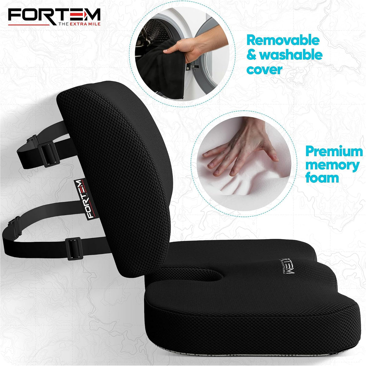 FORTEM Seat Cushion & Lumbar Support for Office Chair, Wheelchair, Car