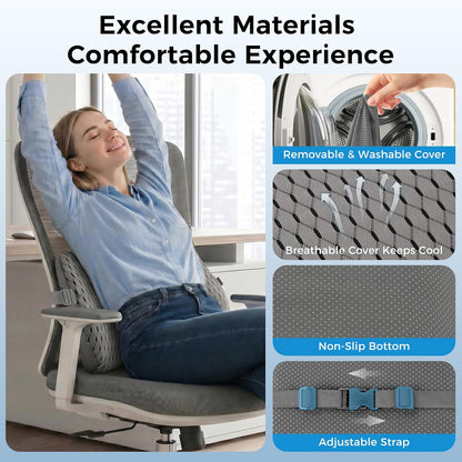 Lumbar Support Pillow for Car & Office Chair - High-Density Memory Foam Back Cushion for Sciatica & Lower Back Pain Relief - Non-Slip Support for Long Commutes & Desk Workers (Black)