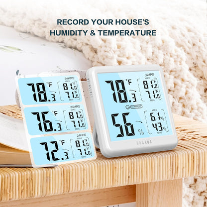 DOQAUS Digital Hygrometer Indoor Thermometer Humidity Meter with Backlight | 3s Fast Refresh, 3.05in Digital Temperature Humidity Monitor with Max Min Records for Home, Bedroom, Baby Room, Greenhouse