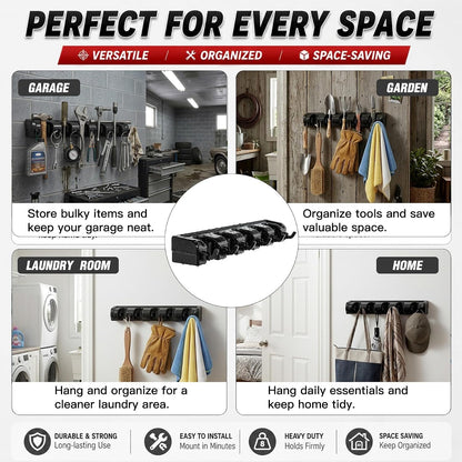 HYRIXDIRECT Broom Hanger Wall Mount Broom and Mop Organizer Wall Hanging Garden Tool Organizers Rack Garage Laundry Room Organizations and Storage with Hooks Heavy Duty