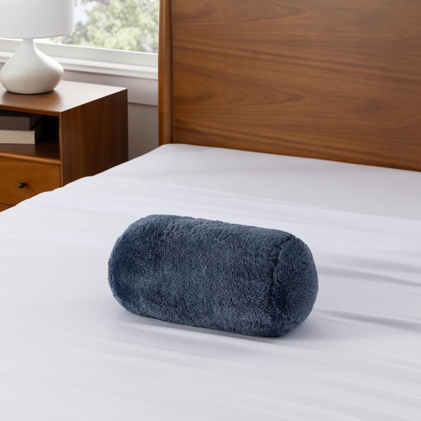 Berkshire Cervical Neck Roll Pillow with Extra-Fluffy™ Removable Cover, Multi-Purpose Bolster Cushion for Couch, Office & Travel, One Size 13.5" x 7.5", Smoke