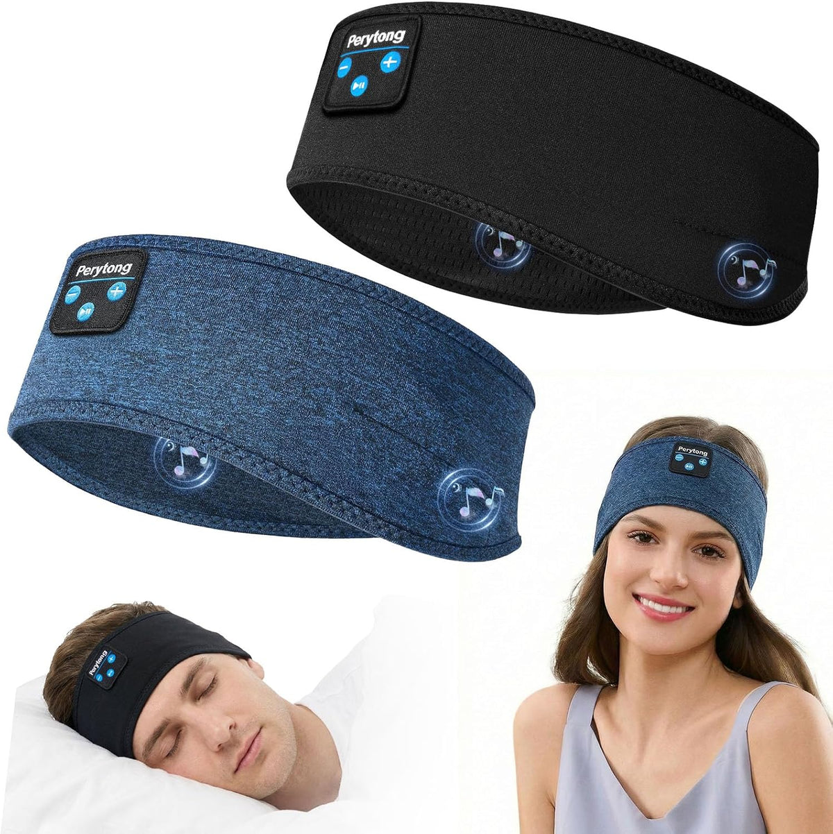 Perytong 2 Pack Sleep Headphones, Sleeping Headphones | Bluetooth Headband with Ultra-Thin HD Stereo Speaker, Wireless Headphone for Sports, Insomnia, Yoga, Air Travel, Meditation