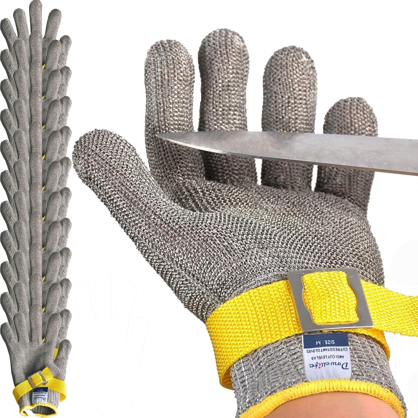 Dowellife ANSI A9 Cut Resistant Glove Food Grade, Stainless Steel Mesh Metal Knife Cutting Glove for Butcher Oyster Shucking Kitchen Mandoline Chef Slicing Fish Fillet (Medium)