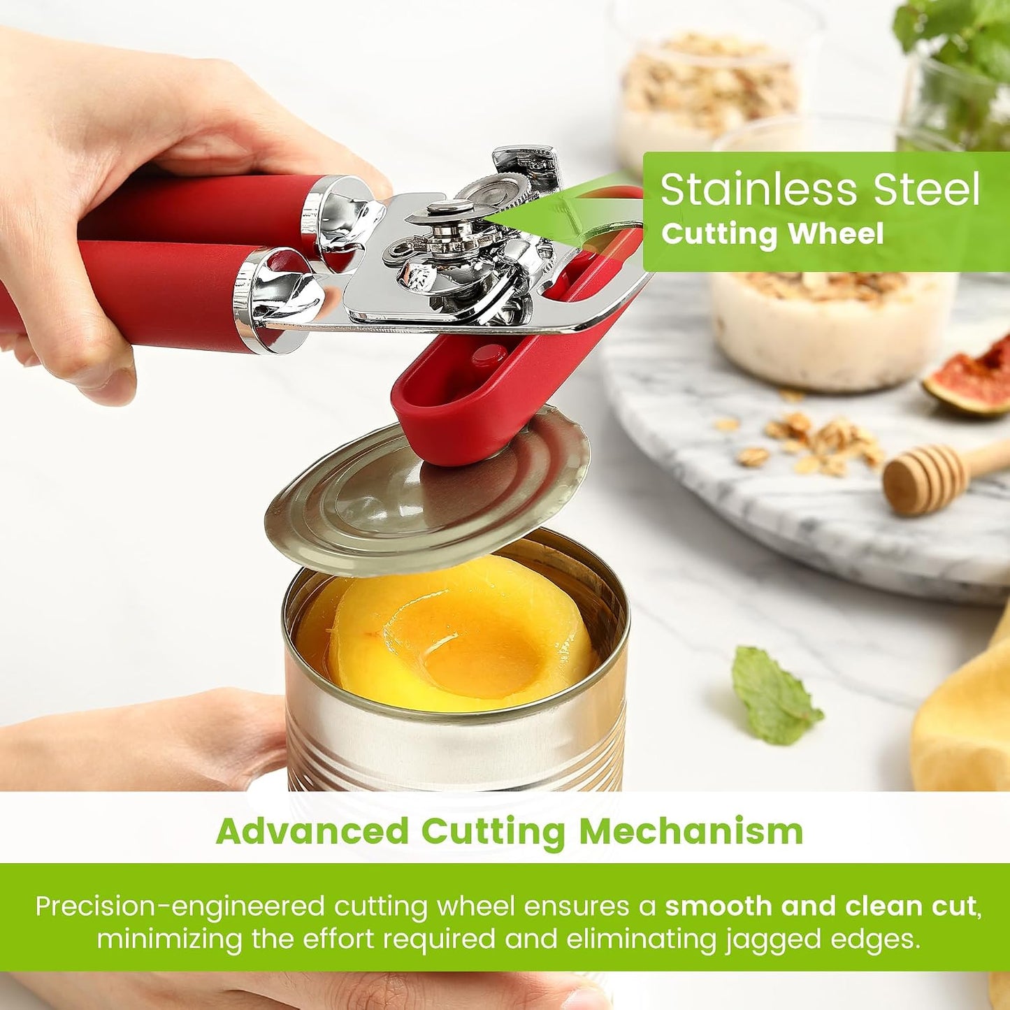 Spring Chef Stainless Steel Manual Can Opener with Soft Grip Handles, Black | Heavy Duty Hand Can Opener for Seniors with Smooth Edge, Easy Turn, 3in1 Can Opener with Magnetic Lid Remover & Bottle Opener