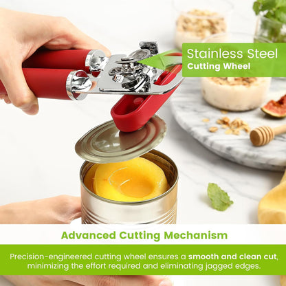 Spring Chef Stainless Steel Manual Can Opener with Soft Grip Handles, Black | Heavy Duty Hand Can Opener for Seniors with Smooth Edge, Easy Turn, 3in1 Can Opener with Magnetic Lid Remover & Bottle Opener