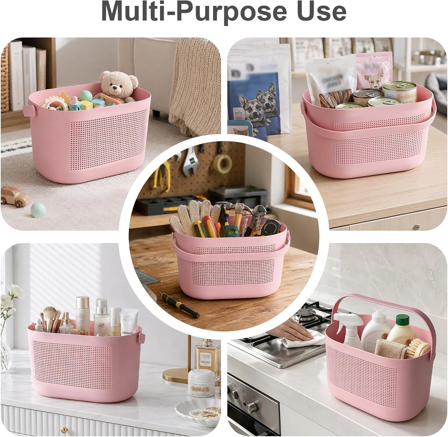 Plastic Portable Shower Caddy Basket, Storage Organizer with Handle, Yellow | Bottom Drain Holes, Keep Dry, Sturdy and Durable, Easy to Carry for Bathroom, Kitchen, Dorm Room, RV, College
