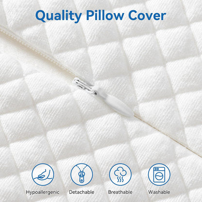 Contour Memory Foam Cervical Pillow for Neck Pain Relief, White | Orthopedic neck support | Standard size | side/back/stomach sleep | cervical alignment | two height choices | washable cover