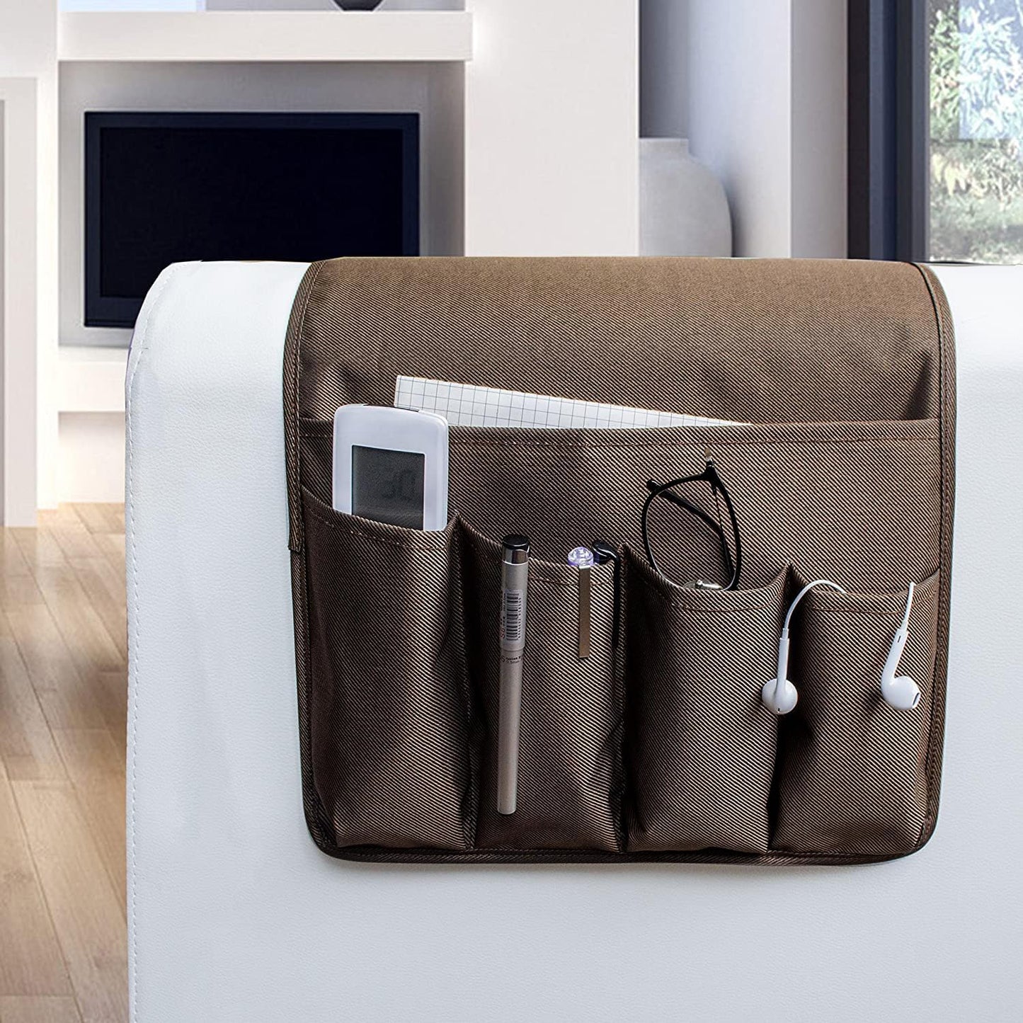 5 Pockets Remote Control Holder, Magazine Rack, Space Saver Organizer, Draped Over Sofa, Couch, Recliner Armrest