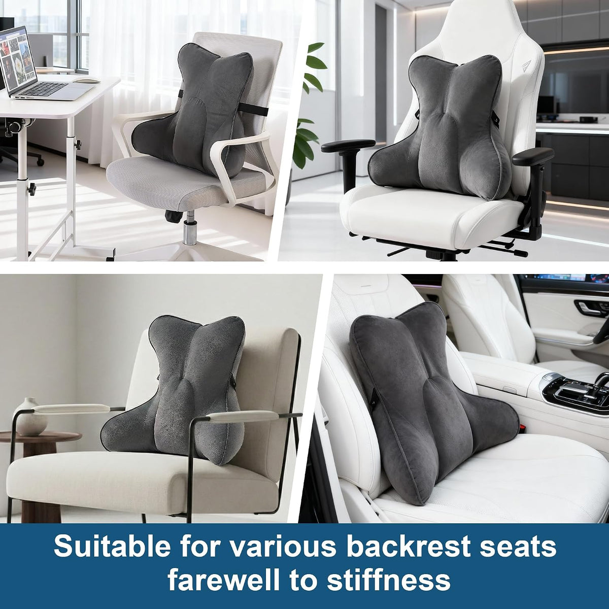 Lumbar Support Pillow(Pat. Pend) – Multi-Functional Ergonomic Back Cushion for Sofa Chair, Car Seat & Sofa, Reading Pillow with Firm Multi-Zone Support to Relieve Lower Back Pain, Misty White