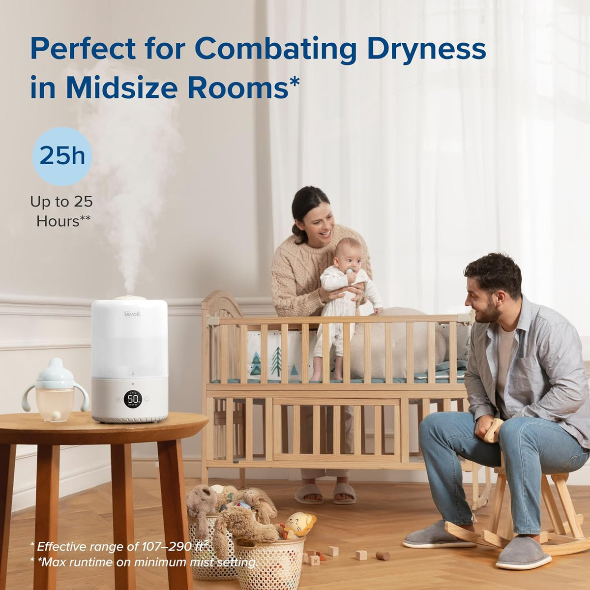 Levoit Top Fill Humidifiers for Bedroom, 2.5L Tank for Large Room, 25dB