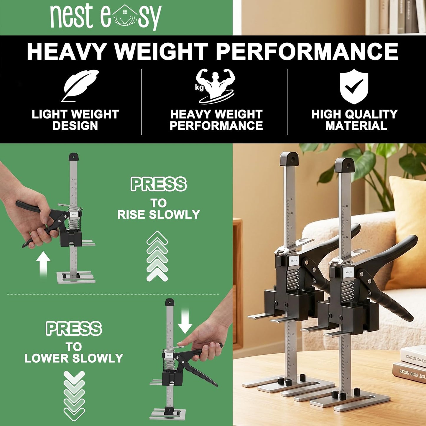 Furniture Jack 2 Pack Labor Saving Arm Jack 12IN Handle, 360 LBS Capacity | Labor-Saving Arm Jack Handle - Ideal for Cabinets, Doors, Windows & Furniture, Hand-Operated Construction Lift Solution Tools