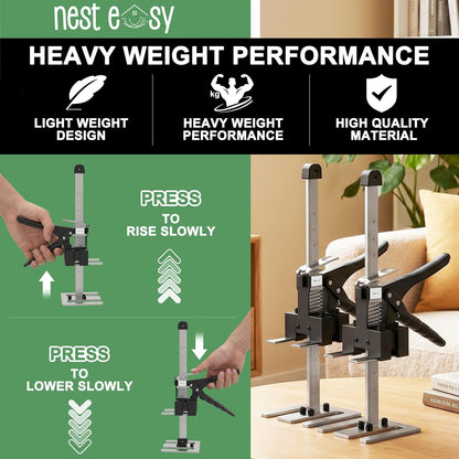 Furniture Jack 2 Pack Labor Saving Arm Jack 12IN Handle, 360 LBS Capacity | Labor-Saving Arm Jack Handle - Ideal for Cabinets, Doors, Windows & Furniture, Hand-Operated Construction Lift Solution Tools
