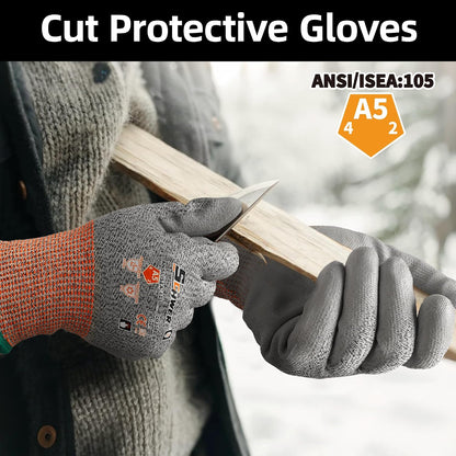 Schwer 12 Pairs A5 Cut Resistant Gloves, Non PFAS & Fiberglass，CR3088, L | Non PFAS Fiberglass, PU Coating, Strong Grip, Abrasion Resistant, for Glass Cutting, Warehouse Handling, Gardening Work