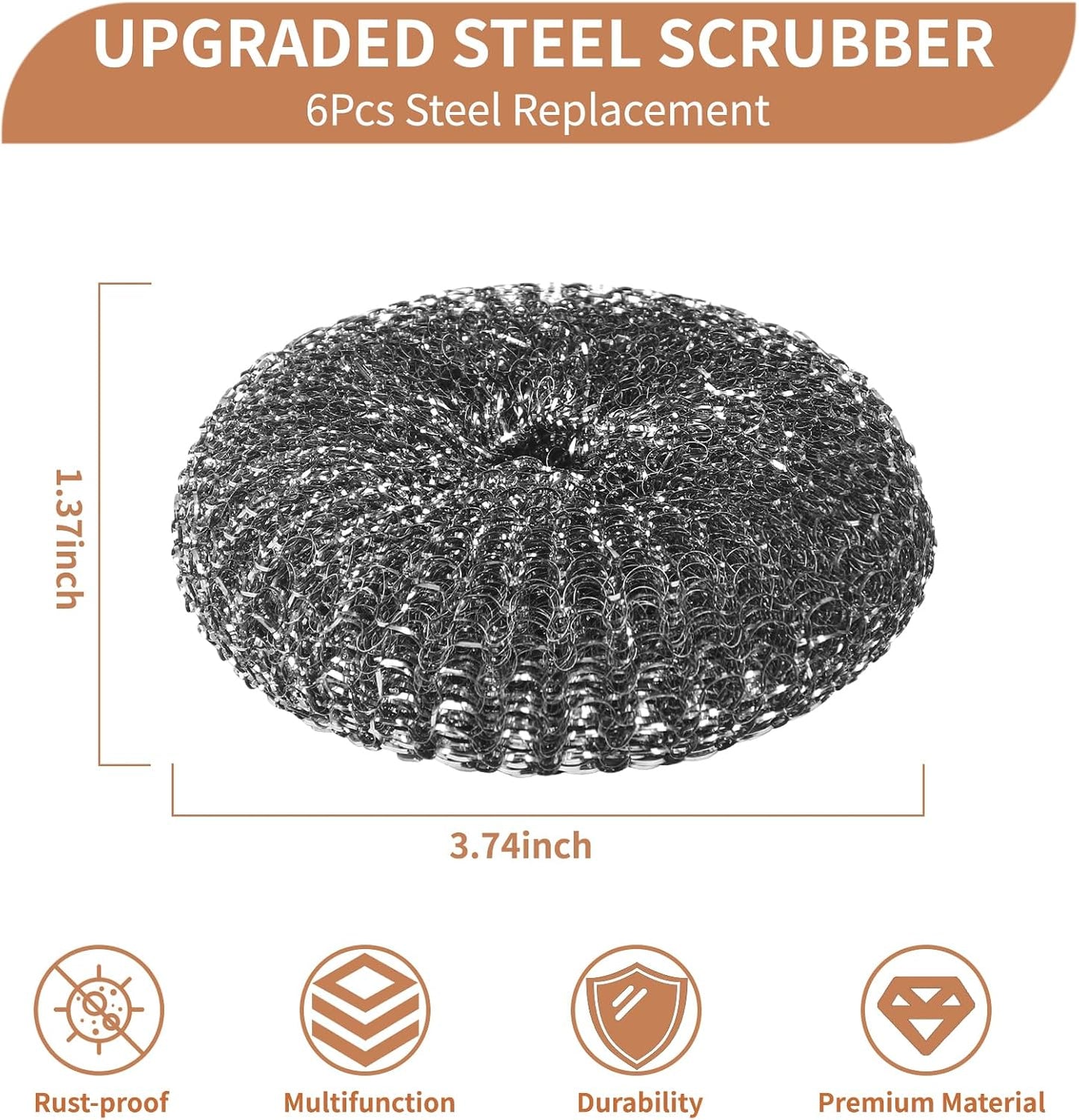 6PCS Steel Wool Scrubber Sponge Set, Barbecue Grill Cleaning Scrubber Pads | Stainless Steel Scrubber Replacement for Scouring Messes from Cast Iron, Pots, Pans, Grill, Stoves, Sink (6 Pads)