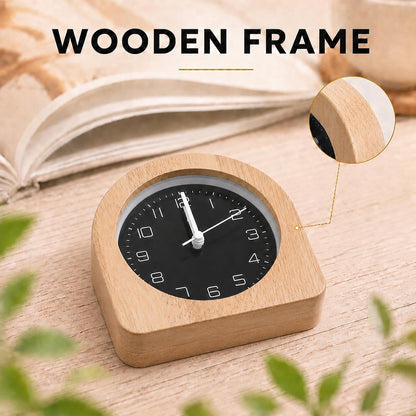 Analog Alarm Clock 5" Silent Non-Ticking Small Solid Wood Desk Clocks Battery Operated Simple Style Retro Table Clock for Office/Bedroom/Kitchen/School/Bedside/Shelf (Light Wood, Arch)