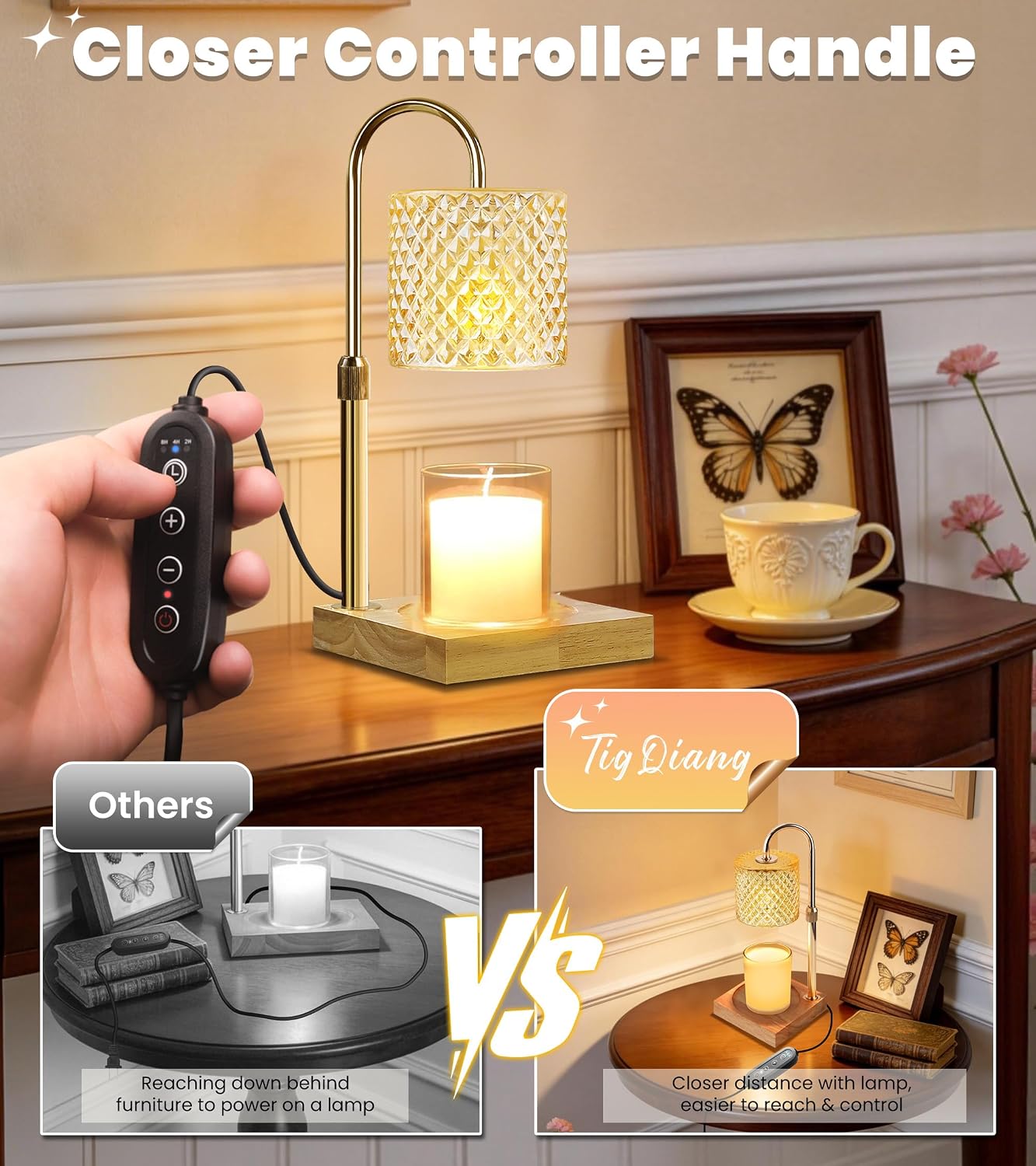 Candle Warmer Lamp with Timer Dimmer, Birthday Gifts for Women Mom, House Warming Gifts, Elegant New Home Decor, Wax Warmer for Jar Candles, Heater Lamp for Scented Wax, Amber Glass