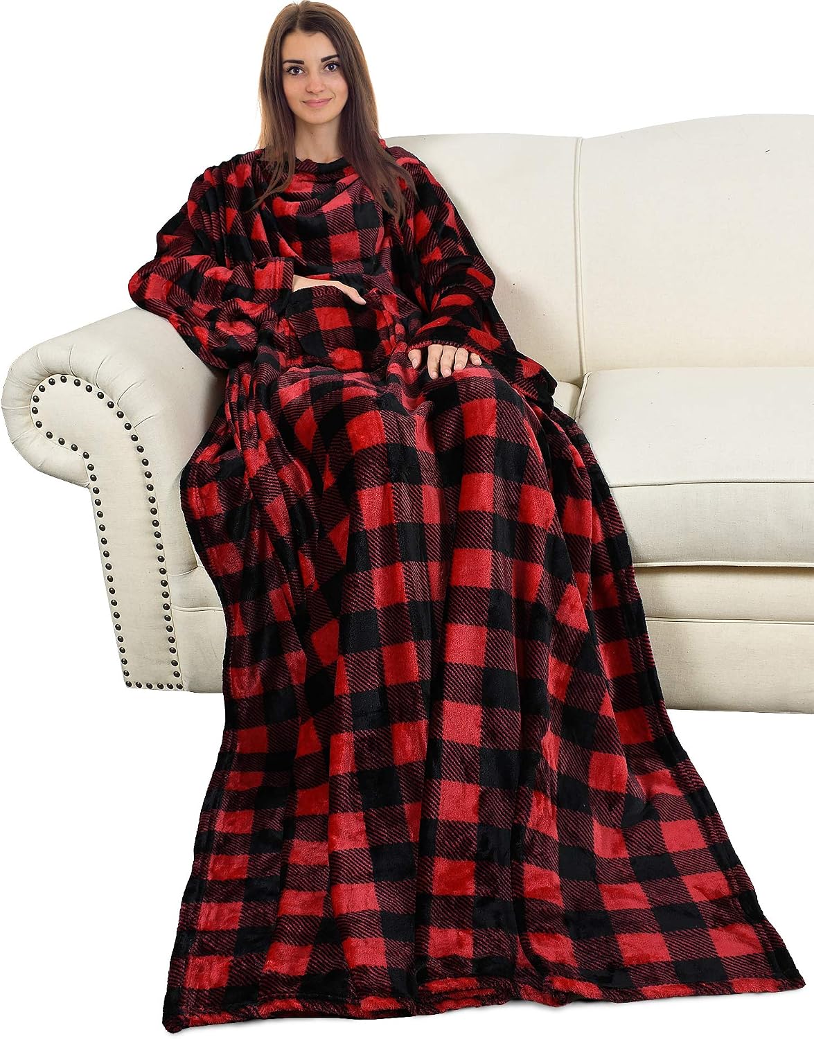 Catalonia Wearable Blanket with Sleeves for Women & Men, Fleece Wrap Throw | Cozy Sleeve Design for Hands-Free Comfort, Perfect for Reading, TV Time & Relaxing, Christmas & Birthday Gift