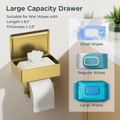 FORIOUS Toilet Paper Holder with Shelf, Wall-Mounted Modern Wipes Dispenser | Brushed Nickel | Toilet Paper Holder with Storage for Bathroom | Fits Wipes, Sanitary Napkin, Tampon | 8.0"x5.3" Large Shelf