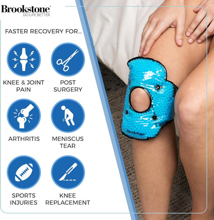Brookstone Knee Ice Pack Wrap with Silica Beads - Hot & Cold Therapy for Pain Relief - Reusable Ice Packs for Knees for Swelling, Injuries & Post-Surgery Recovery, Ideal Mothers Day Gift, Azure Blue