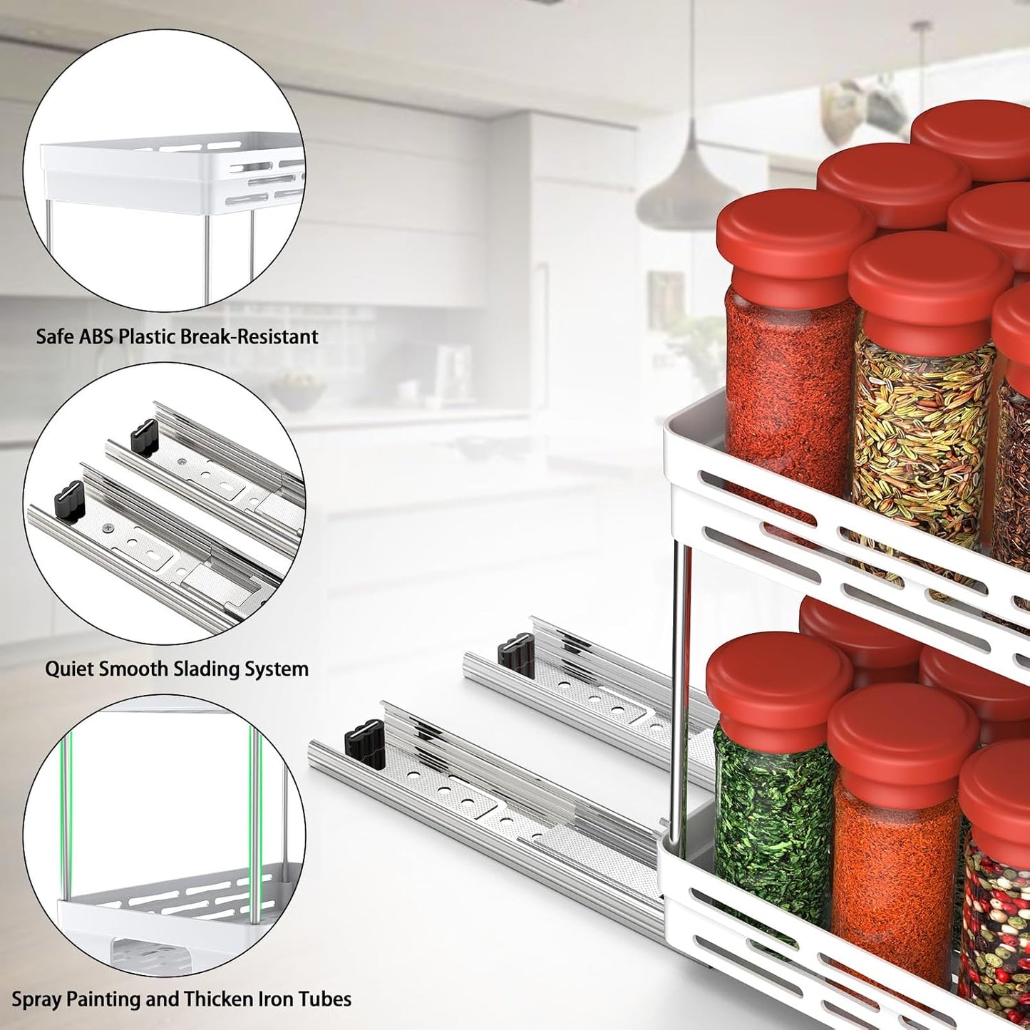 Pull Out Spice Rack Organizer for Cabinet, 3 Packs Slide Out Spice Racks Organizer, Spice Cabinet Organizers, Cabinet Size Need:12'' Highx11'' Deepx5'' Wide,Each Tier Hold 10 Spice Jar - 2 Tier, Black
