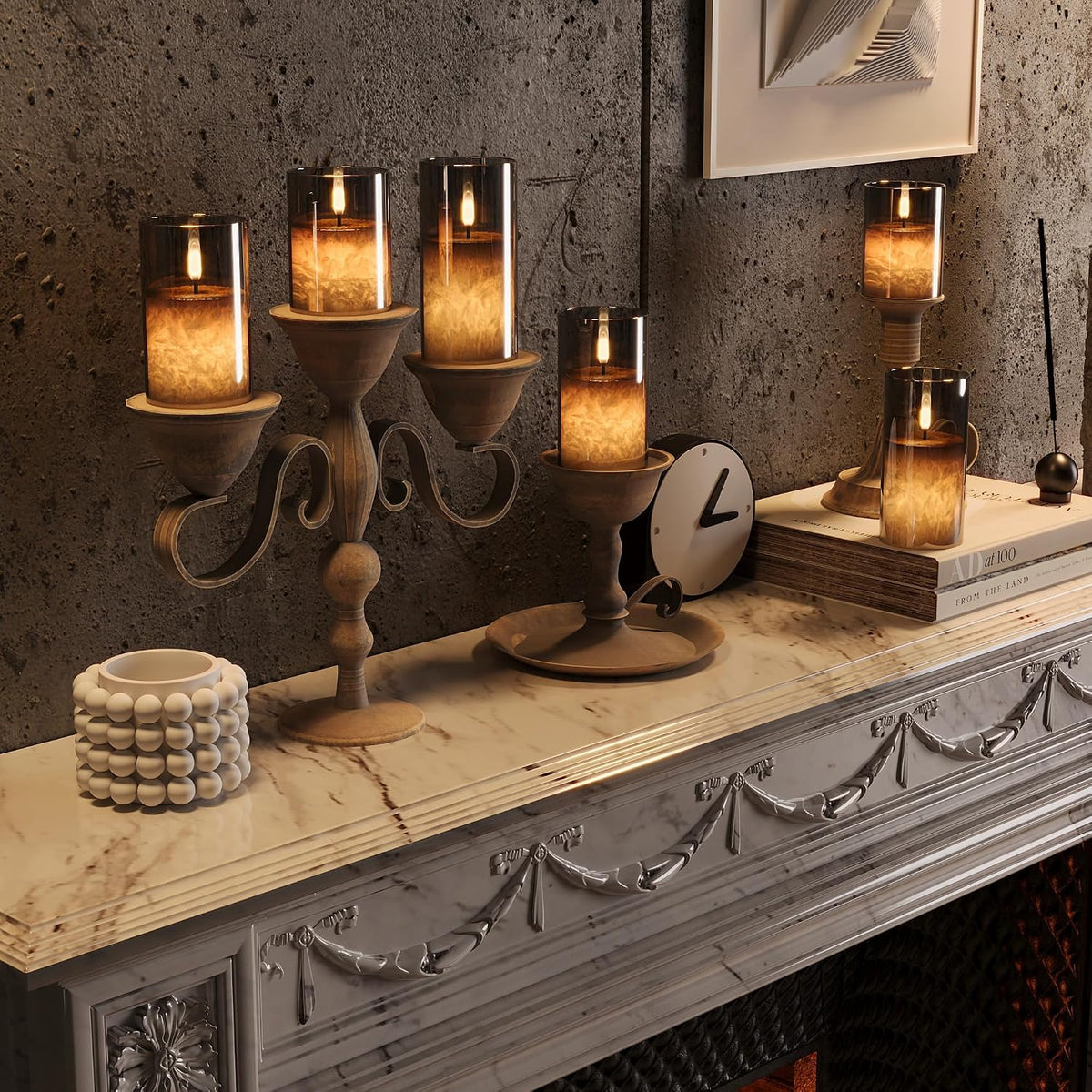 Battery Operated Flameless Candles with Remote & Timer, Gold Glass 3Pack