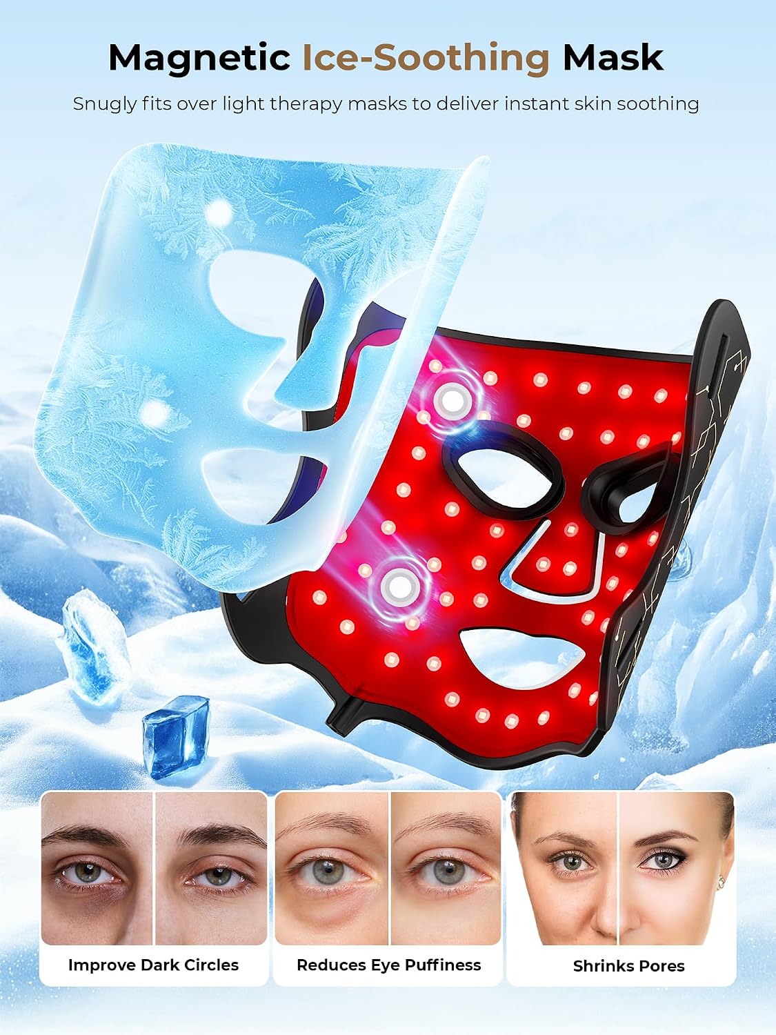 Red Light Therapy Mask with Cooling Gel Pack, 7-Color NIR 850nm LED Face Mask, LED Light Therapy Mask (E106A) with Rechargeable Remote - 180 Mins Use, Red Light Mask Home Travel Gift, Black