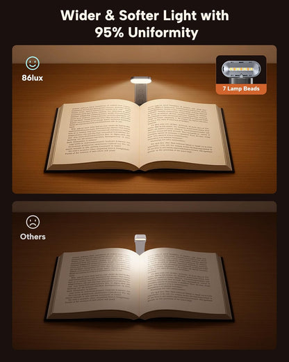 86lux Book Light, Rechargeable Reading Light for Book in Bed | 3 Color Modes & Stepless Dimming, Aluminum Alloy LED Bookmark Light for Book Lovers, Technology Black