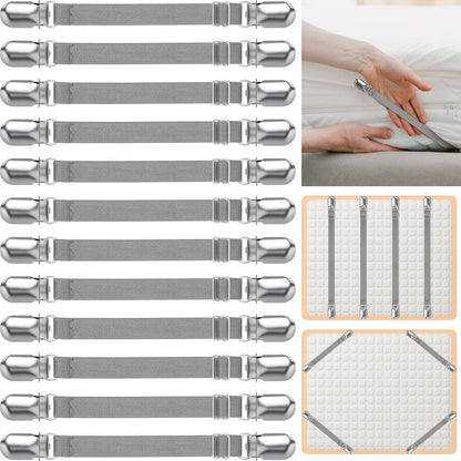 Boao 12 Pcs Bedsheet Strap Elastic Clip, White, 4-8 Inch Length