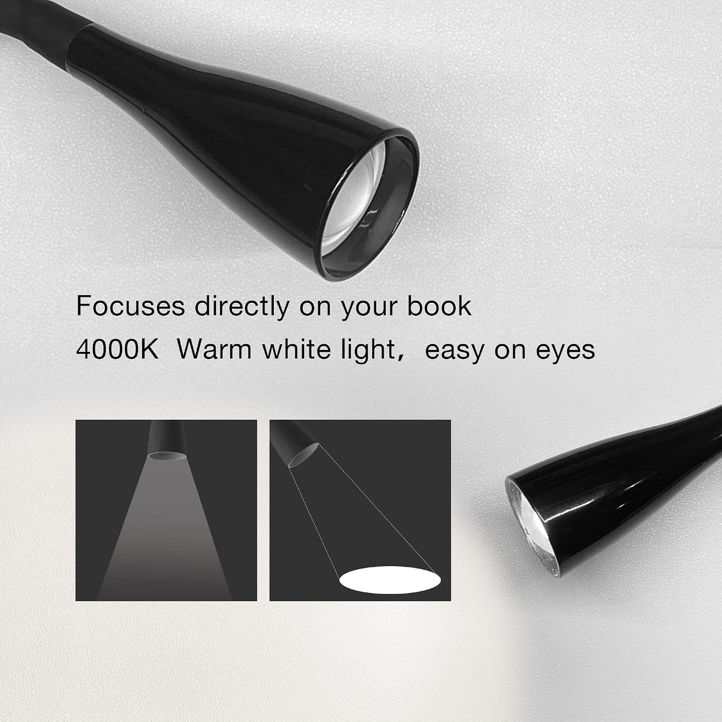 Wall Mount Reading Light, Focused Book Light for Reading in Bed, 5 Dimming, USB Output, 4 Hours Auto Off, Touch Control, Flexible Gooseneck Headboard Reading Lamp, Easy to Install White | Focused bedside light with touch dimming, flexible gooseneck, USB